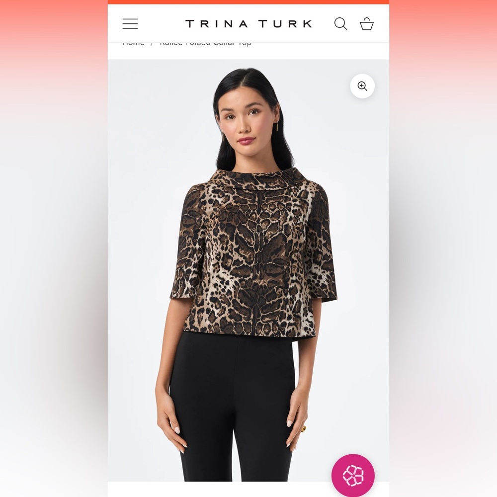 NWT Trina Turk Kailee Leopard top Small Boatneck folded collar